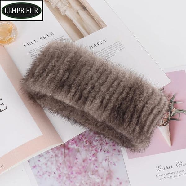Winter Womens Genuine Mink Headband Scarf Natural Warm Mink Scarf Womens High Quality Knitted Elastic Mink Scarf 241211