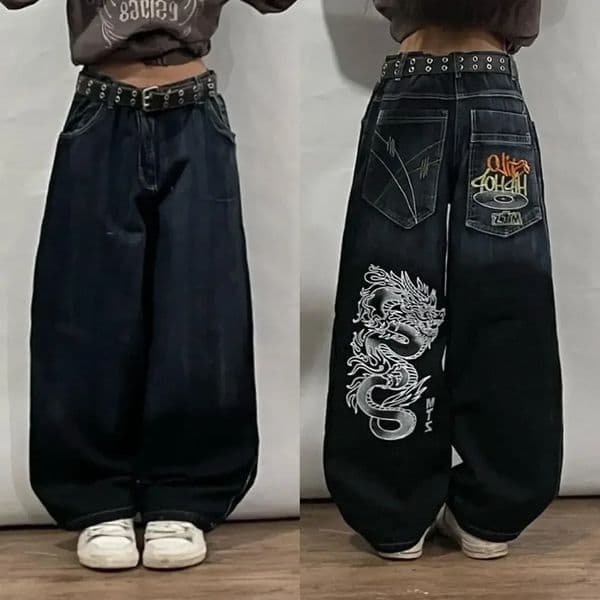 Harajuku Pop Printed Jeans for Women Y2K Street Hip Hop Fashion Clown Straight Wide Leg Pants Punk Rock Casual Trousers 241211