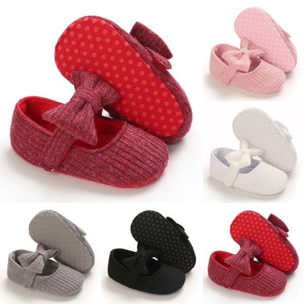 Baby Girl Princess Toddler Cute Bowknot Solid Color Knitted Non-slip Flat Soft-sole Lovely Butterfly-knot Happysteps Infant First Walkers Shoes 0-18 months