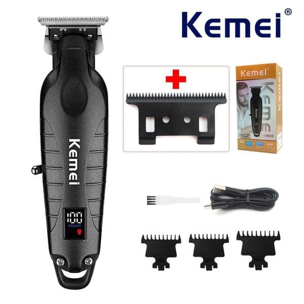 Kemei KM-2293 Professional Hair Clipper Zero Gap All Metal DLC T-Blade Precision Machining Machine USB LED Mens Hair Clipper M241212