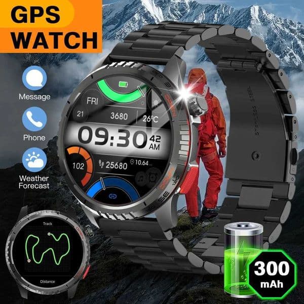 GPS smartwatch with 1.43-inch AMOLED screen suitable for both women and men 3ATM waterproof with 300mAh long battery life and 100+sports watch metal frame T241213