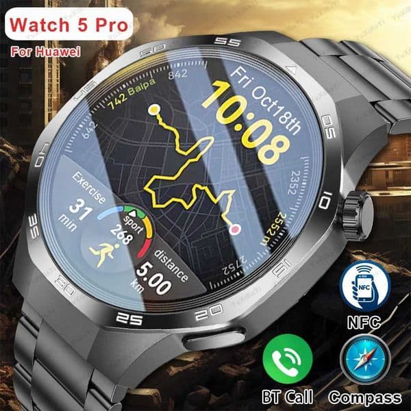 GPS NFC GT5 Pro Max is suitable for smartwatch mens 360 * 360 AMOLED screen heart rate BT call waterproof mens smartwatch T241213