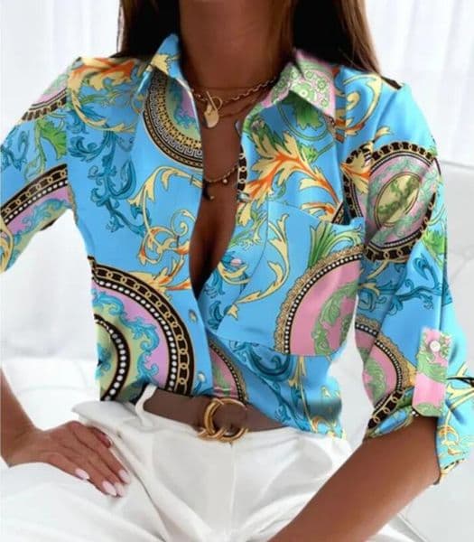 Designer Women Blouses Shirts Temperament Print Shirt Tops Long Sleeve Slim Fit Shirt Free Ship