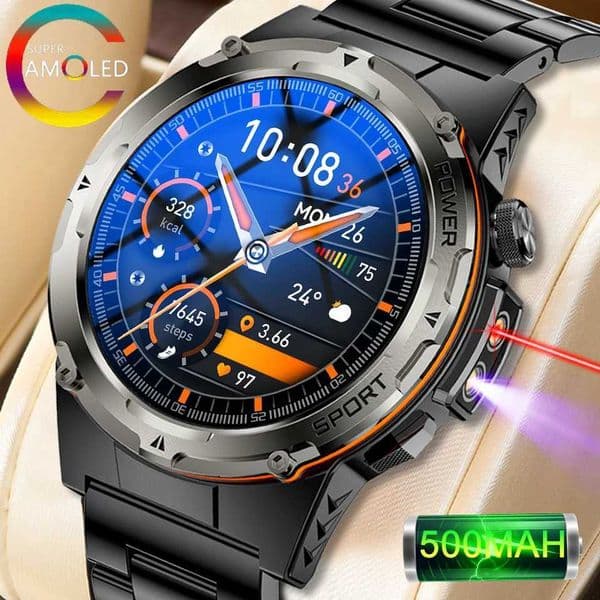 For NFC New Military Smartwatch IP68 outdoor Sport Watch Fitness tracker health monitor BT call 365nm UV+ infrared Bracelet T241213
