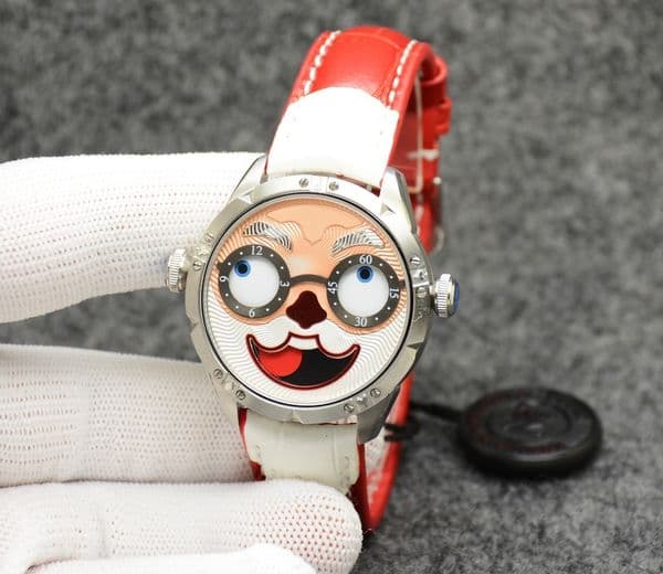 36.5 MM Clown Watch Silver Bezel BlackCalfskin Leather Clown Design Quartz Movement Humor Women Joker Watch 223