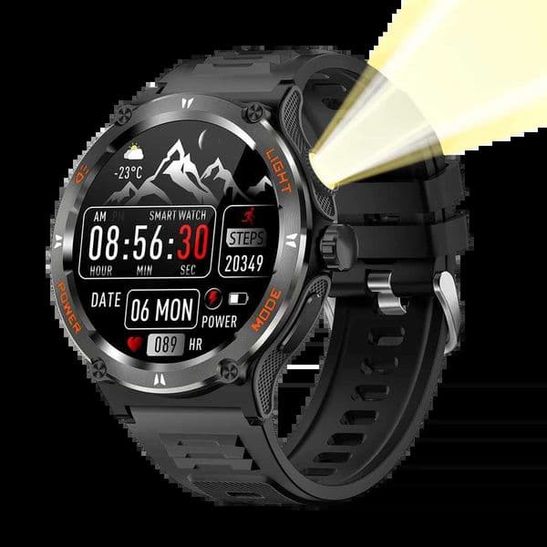 New Mens KT76 Sports Smart Watch Mens LED Flash Compass BT Call Heart Rate 3ATM Waterproof T241213