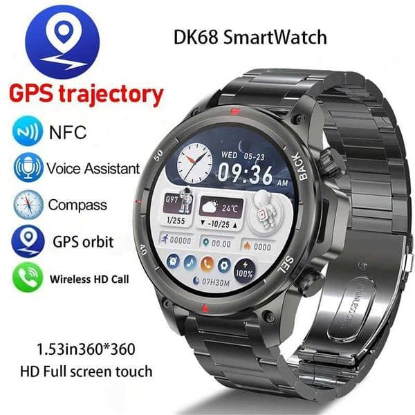 New Outdoor Military DK68 Mens Smart Watch NFC Access Control Unlock BT Wireless Call Health Sports Womens Smart Watch T241213