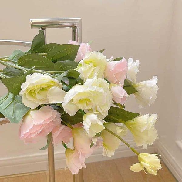 Large Artificial Eustoma Grandiflorum Roses Silk Simulation Flowers Home Wedding Garden Home Party Decoration Flores With LeavesXJ241212