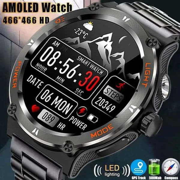 New Mens Sturdy Military Smart Watch BT Call GPS Tracker 500mAh Heart Rate Fitness Tracker 3ATMW Waterproof Smart Watch T241213