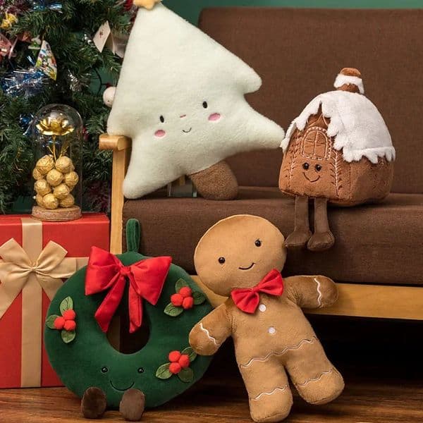 Christmas Gingerbread Plush Pillow Stuffed Toy Cartoon Doll Chocolate Cookie Cabin House Decor Cushion Xmas Party Ornaments Gift 241213
