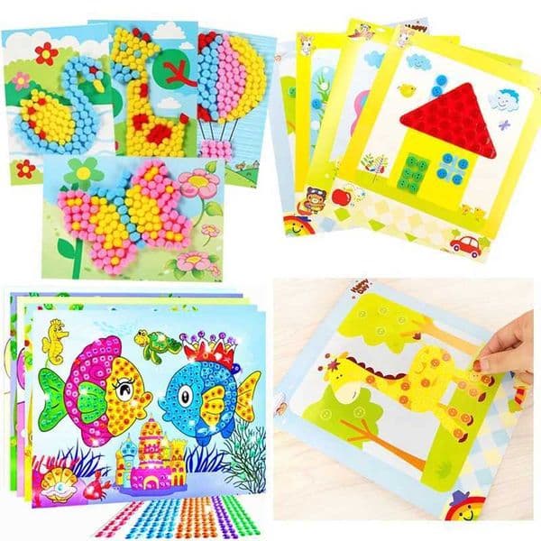Button/Pompom/Diamond Stickers Children DIY Toys Puzzle Early Education Kids Handmade Creative Painting Birthday Gifts TMZXJ241212