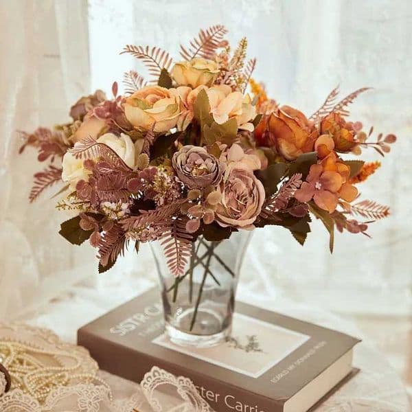 Autumn Artificial Flower Silk Peony Big Rose Bouquet Fake Flower for Wedding Table Gift Christmas Party Cake Boho Home DIY DecorXJ241212