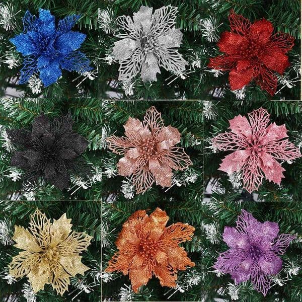 15CM Christmas Flower Hollow Glitter Multi Colored Christmas Tree Accessories Wedding New Year decorations Holiday DecorationsXJ241212