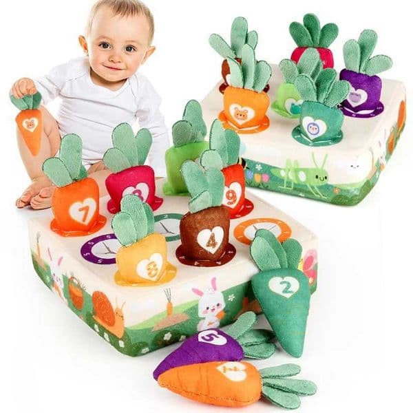 Montessori Toys Baby Pull Carrot Plush Toy Number Shape Color Matching Toys Development Game Kids Educational Toys for ChildrenXJ241212