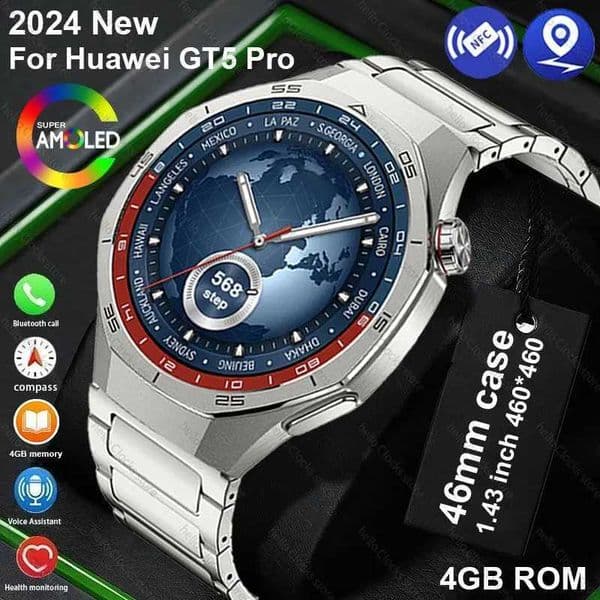 GT5 Pro smartwatch GPS navigation AMOLED 4G ROM NFC compass BT call clock sports smartwatch for men T241213