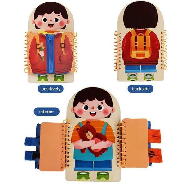 Montessori Kids Wooden Book Toys Baby Activi Board Skills Training Button Zipper Learning To Dress Basic Life Development ToysXJ241212