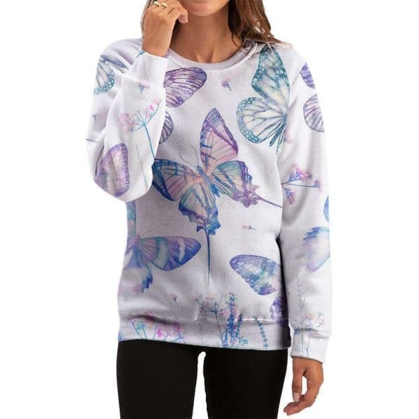 Spring And Autumn Women's Digital Printing Butterfly Round Neck Long Sleeve Hoodie Trendy Clothing Fashion Casual Temperament