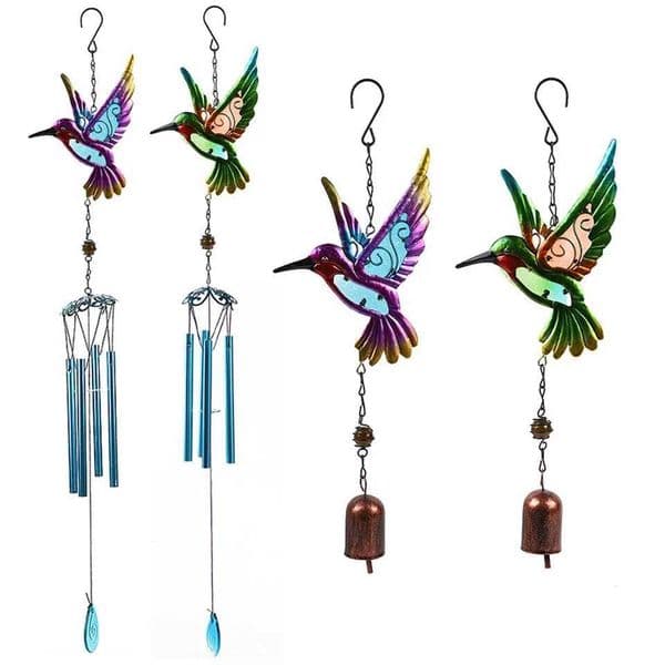 Wind Chime Hummingbird Dragonflies Metal Glass Painting Craft Pendant Bell shaped Aluminum Tube Home Courtyard Pendant Decoration W241214