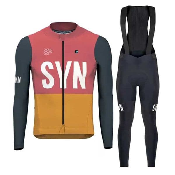 2025 bright color value SYN mens long sleeve cycling Kits spring summer outdoor road cycling suit bib shorts and top collectionXJ241214