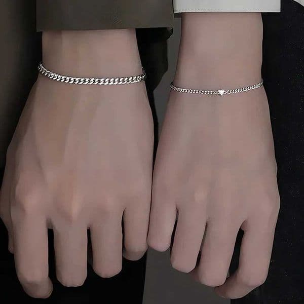 Simple Fashion Bracelets Jewelry Stainl Steel Bracelet Set for Couple Unisex Women Men r Crystal Heart Silvery ChainXJ241214