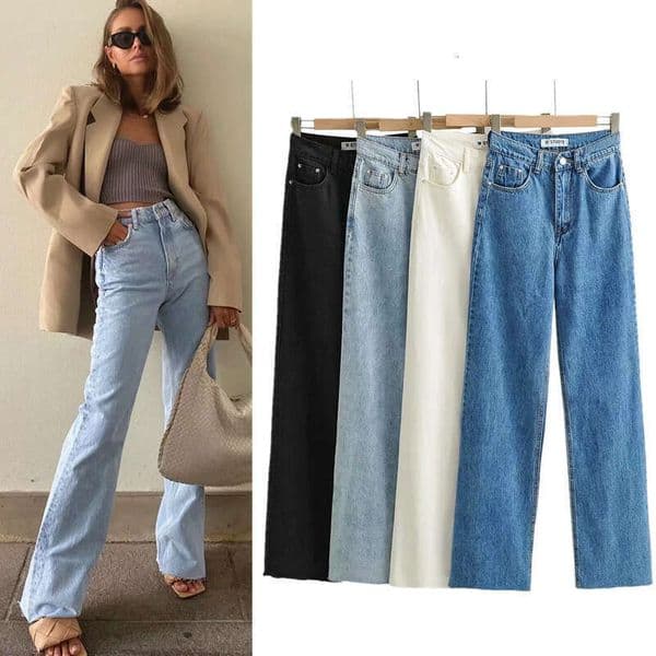 European and American Autumn High Waist Skinny Hairy Wide Leg or Women's Loose Straight leg Jeans Pants 2024 Temperament Versatile New Trendy Clothing Ins