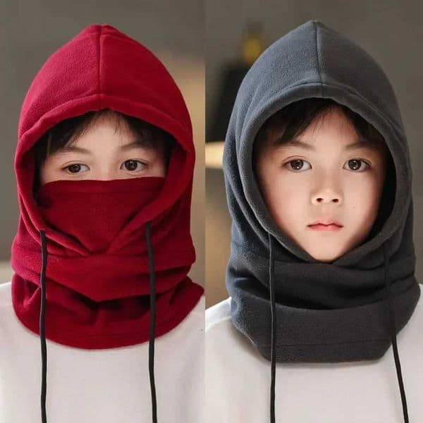 Winter wool childrens Balaclava hat outdoor windproof bicycle hat suitable for children boys and girls solid color thick warm hooded bean scarf W241213