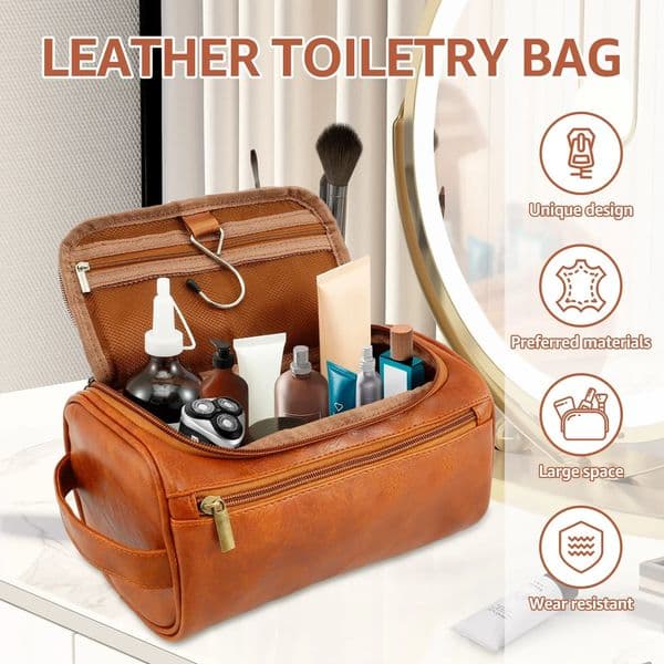 Men Business Toiletry Bag Leather Portable Toiletries Storage Bag Large Capacity Hanging Travel Waterproof Shaving Cosmetic Bag 241214