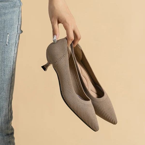 Womens large shoes high heels solid color knitted breathable rubber non slip sole spring and automatic latex sole 241213