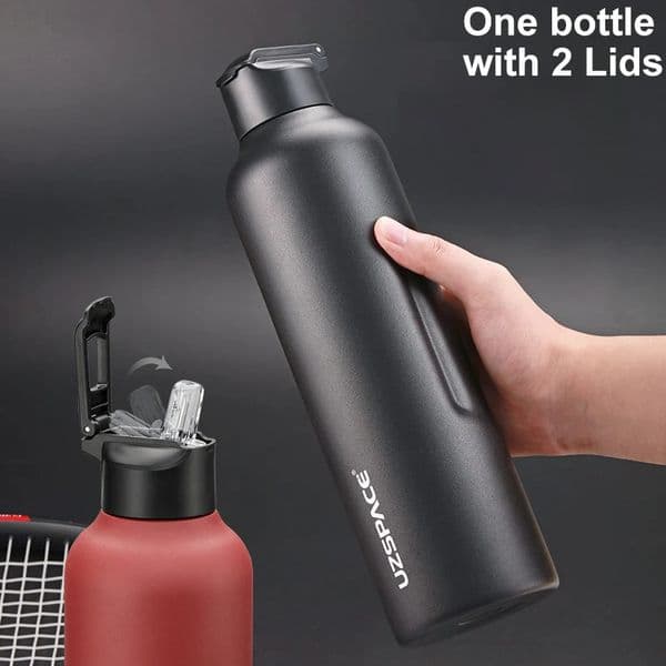 Stainless Steel Water Bottle With Straw Direct Drinking 2 Lids Vacuum Flasks Insulated Travel Portable Thermal Climb Thermos 241212