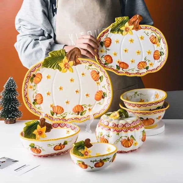 Japanese Style Underglaze Noodle Bowl Housewarming Gift Dish Set Ceramic Tableware for Household Rice Bowls Pumpkin StewpotXJ241214