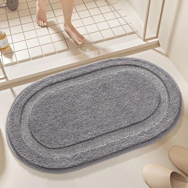 Simple solid color oval bathtub mat with high and low plush soft cushion bathroom carpet anti slip and absorbent foot pad 241209