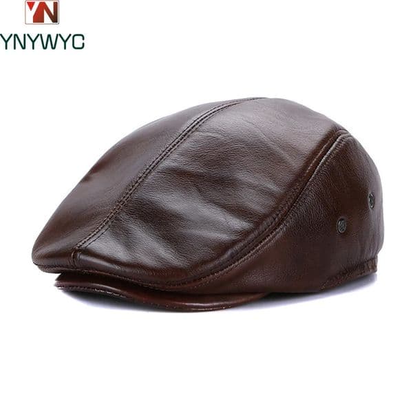 Lvy mens thick ear flaps genuine denim leather solid classic driving hat winter flat beret black warm duckbill 241210