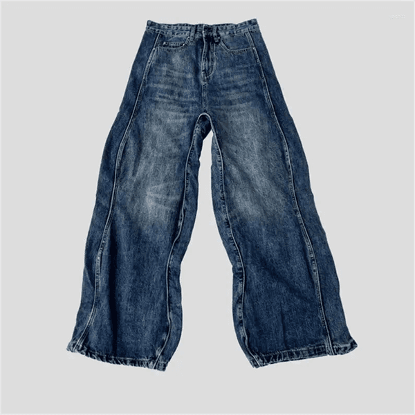 Men's Jeans American High Street Mens Washed Solid Color Wavy Straight Pants 2024 Waist Fashion Simple Floor Mopping Y2k