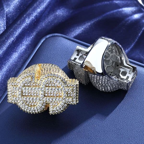 HHIOK Men's stylish silver plated dollar logo ring all covered with Bling Ice Ring hip Hop party jewelry241216