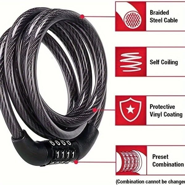AntiTheft Bicycle Combination Lock Strong Steel Cable DrillResistant ScratchProof Secure Your Bike with Ease y241203