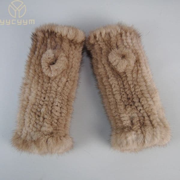 Womens Winter Genuine Mink Gloves Hand Knitted Non Fingerless Warm and Strong 241212
