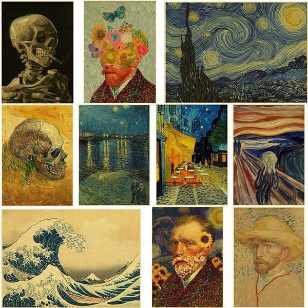 Oil Painting Poster Hot Retro Kraft Paper Prints Van Gogh Starry Sky Vintage Home Room Cafe Bar Art Wall Decor Aesthetic PictureXJ2411216