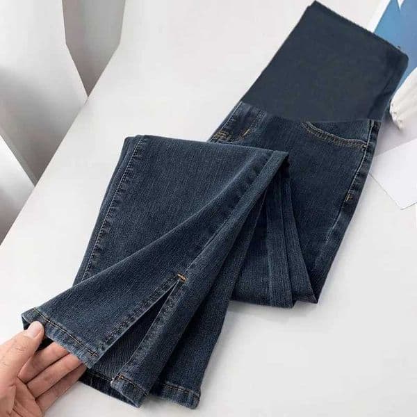 Materni Jeans Maternal Straight Pants Slit Ninth Pants Fashion Maternal Clothes for Pregnant Premama Clothing Pregnancy MotherXJ241217