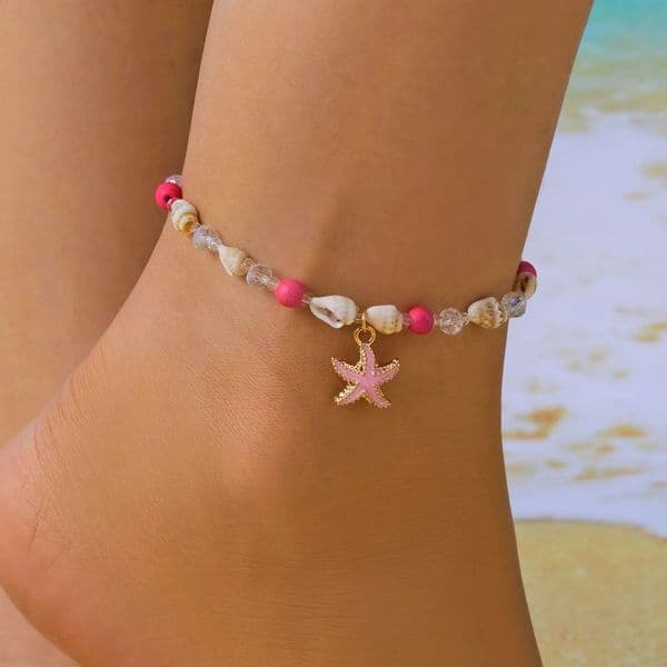 Bohemian Sea Star Conch Shell Bead Foot Bracelet Womens Rice Beach Party Barefoot Jewelry Accessories 241210z