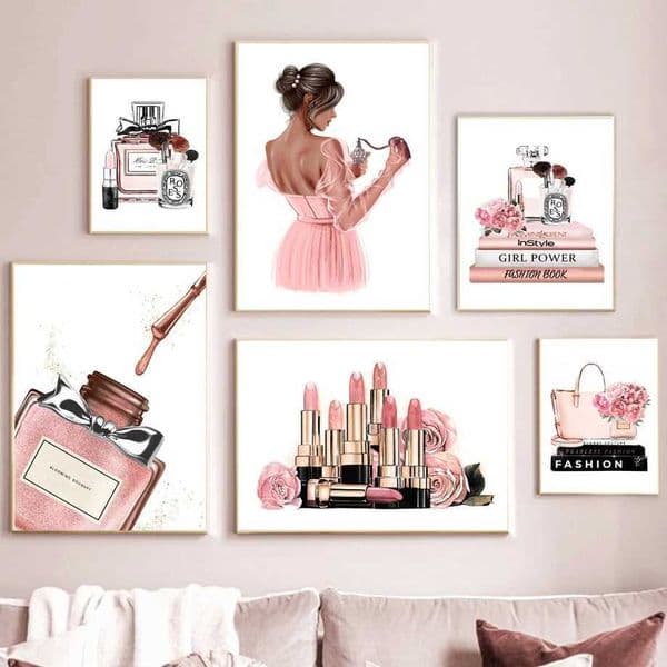 Flower Perfume Lipstick Book Fashion Makeup Canvas Painting Art Nordic Posters And Prints Wall Pictures For Living Room DecorXJ2411216