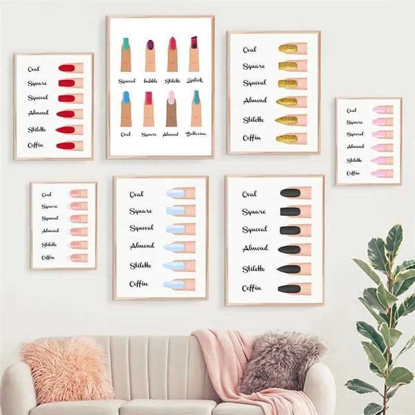 Fashion Nail Shapes Canvas Painting Makeup Wall Art Manicure Store Posters and Prints Beauty Salon Decor Girl Room DecorationXJ2411216