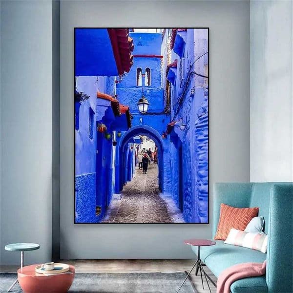 Chefchaouen Blue City Poster Modern Morocco Travel Art Print Boho Blue Landscape Wall Decor Office Canvas Painting Home DecoXJ2411216