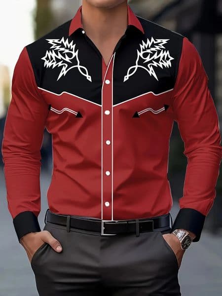 Mens Fashion Long Sleeve Shirt Breathable Casual Button Retro Spring Autumn Western Cowboy Style Full Set Shirt 241216