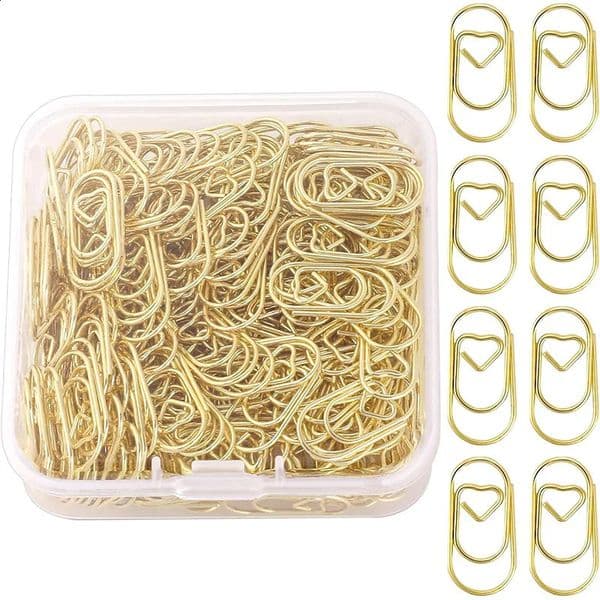 120PcsBox 20mm Mini Bookmark Gold Color Heart Clip Metal Paper Clips Binder Office Accessories 241217