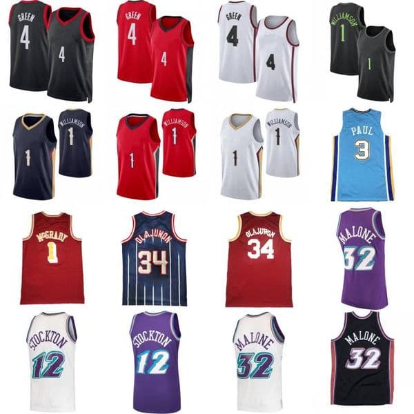 Mens Jalen Green Zion Williamson City Basketball Jersey Mens 3 Chris Paul 32 Karl Malone 12 John Stockton 1 Tracy McGrady Hakeem Olajuwon Retro Shirt
