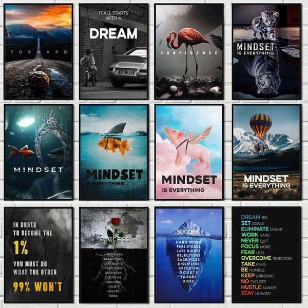 Animal Motivational Quote Canvas Painting Poster Print Lion Fish Dreams Mindset Is Everything Wall Art Picture Living Room DecorXJ2411216