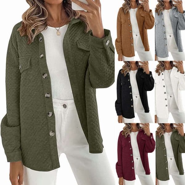 Autumn Winter European And American New Women's Solid Color Dia Pocket Lightweight Casual Jacket