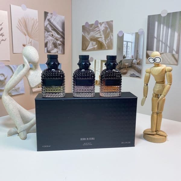 Fragrance set born in roma coral fantasy intense donna woman perfume rockstud noir the gold uomo man perfume set 30ml *3pieces kit lasting