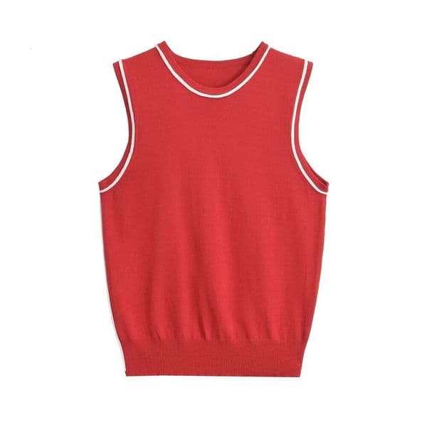 Summer Product: European and American Women's Street Vest, Color Contrasting Edge Flat Needle Top, w08 1058 2024 New Casual Versatile Fashion Clothing