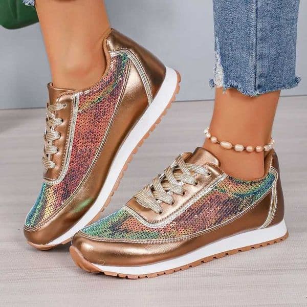 High Quality Shining Womens Platform Sports Shoes Fashion Patch Work Shining Running Sports Shoes Womens Outdoor Comfortable Leisure Apartment Plus Size T241217